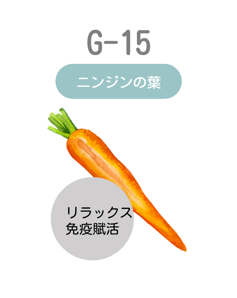 <div class='lum-box'><h4 class='fontColor_blue lum-font-size'>乳酸発酵みかん果汁G-15粉末（死菌）</h4></div><div class='lum-font-cnt'>にんじんの葉から単離した植物乳酸菌をみかん果汁で発酵させ粉末にしました。
また発酵代謝産物としてGABAも含まれています。
菌体がIgA産生を誘導する機能を確認（免疫賦活作用が期待）、GABAの生理機能（ストレス・高血圧）も動物試験で確認されています。
荷姿／1kg・10kg</div>
