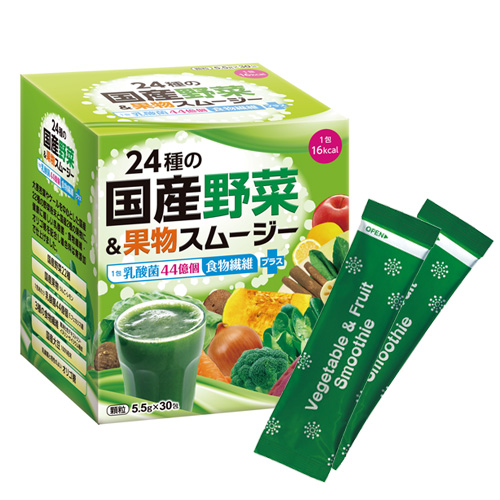 <div class='lum-box'><h4 class='fontColor_blue lum-font-size'>24種の国産野菜&果物スムージー</h4></div><div class='lum-font-cnt'>大麦若葉やケールを中心とした国産野菜22種の粉末と国産果物2種の粉末に、健康に嬉しい乳酸菌・食物繊維・オリゴ糖を配合し、着色料は無添加で仕上げました。</div>