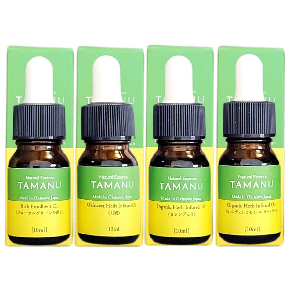 <div class='lum-box'><h4 class='fontColor_blue lum-font-size'>Natural Essence TAMANU沖縄県産タマヌオイル各種</h4></div><div class='lum-font-cnt'>タマヌオイルの100%以外の商品には、独自ブレンド精油配合「フローラルグリーンの香り」、沖縄を代表するハーブ「月桃」エキスを抽出した「月桃オイル」、肌への効能が高いハーブ「カレンデュラ」エキスを抽出した「カレンデュラオイル」、3種の西洋ハーブのエキスを抽出した「西洋ハーブMixオイル」がございます。</div>
