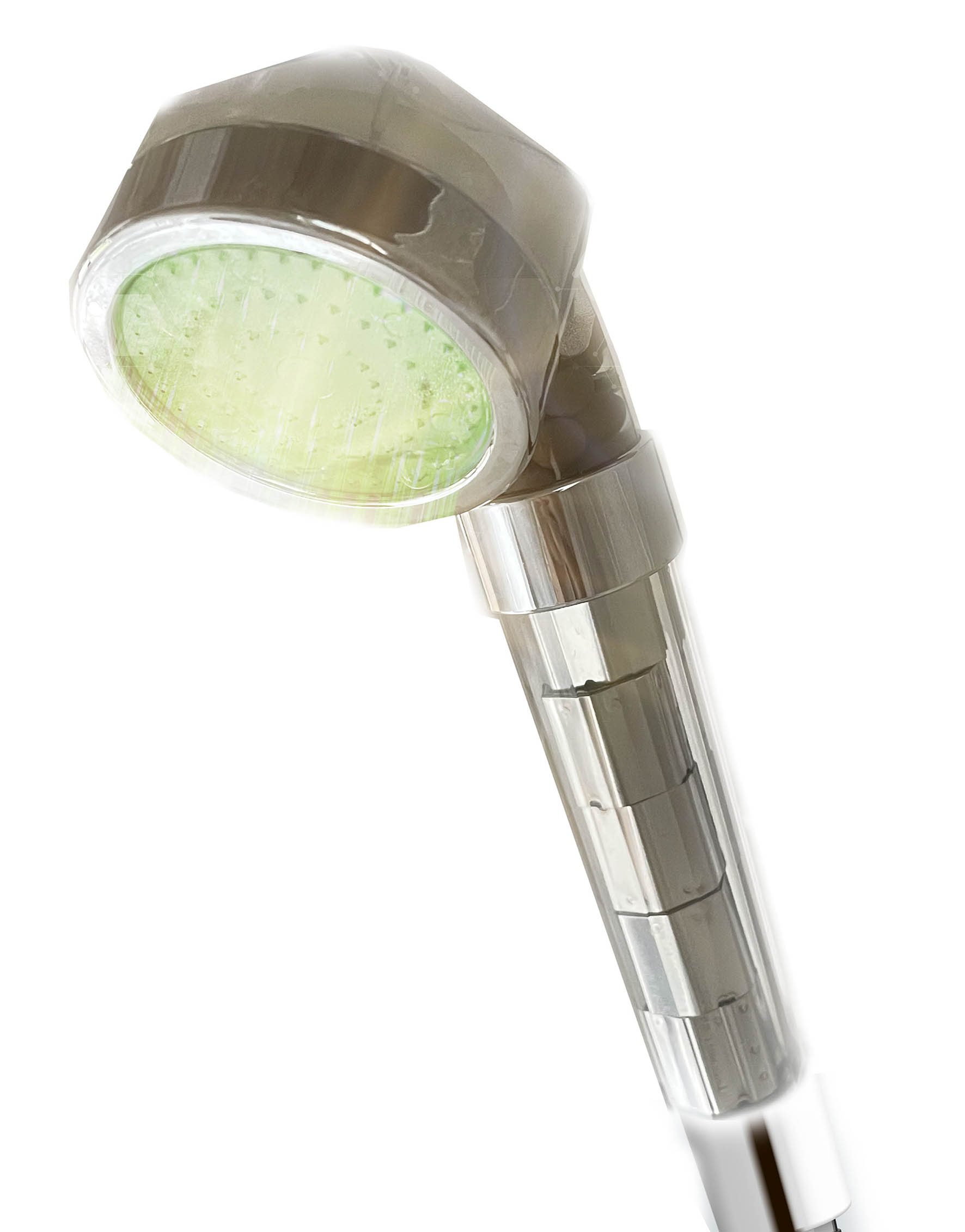 <div class='lum-box'><h4 class='fontColor_blue lum-font-size'>LED+νG5.5メディカルシャワーヘッド</h4></div><div class='lum-font-cnt'>νG63コアを5つ直列に配置してパワーを高めました。LEDライトが緑、青、赤に循環しながら癒しの効果を発揮します。この展示会で初めてお披露目する新製品、介護施設、整体院、プール、スポーツジム他で差別化を意識してご活用ください</div>