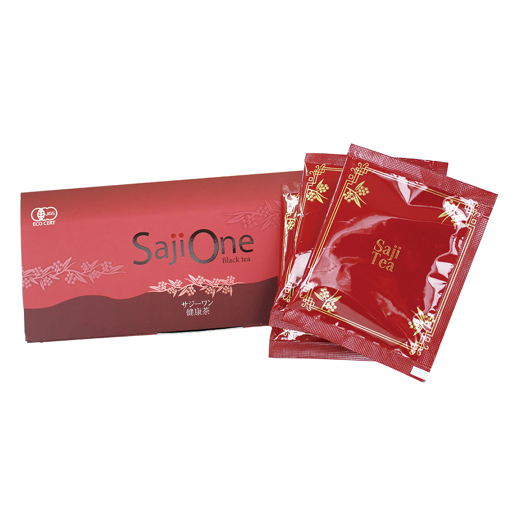 <div class='lum-box'><h4 class='fontColor_blue lum-font-size'>サジー紅茶</h4></div><div class='lum-font-cnt'>豊富な栄養素を含んだサジーの若葉をISO22000〈食品安全〉の工場で、特許製造を用いて製造したノンカフェインのお茶です。
お茶の本場の中国でも健康茶として話題を呼んでいます。</div>