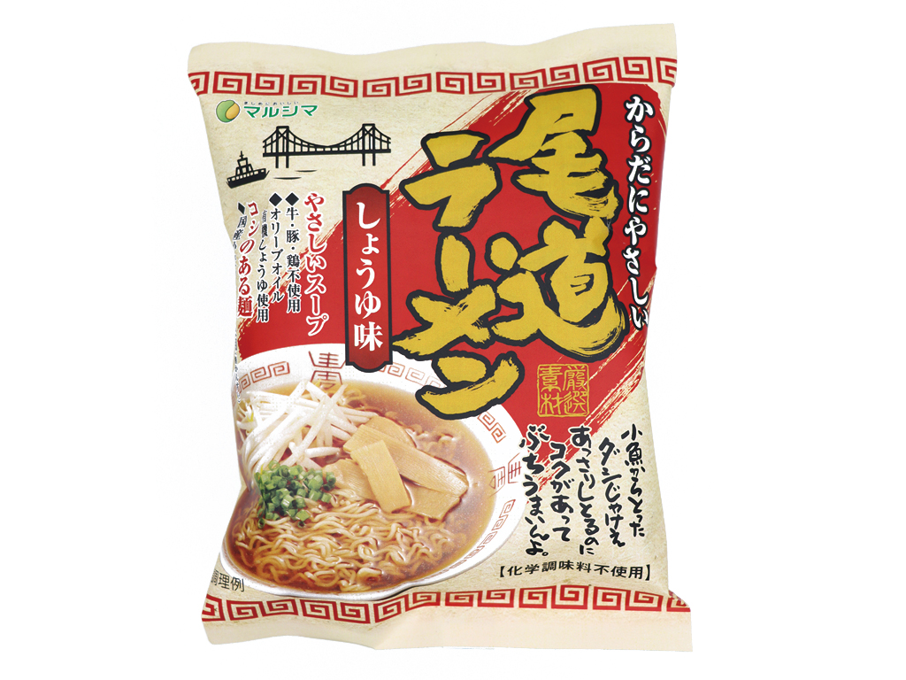 <div class='lum-box'><h4 class='fontColor_blue lum-font-size'>尾道ラーメン</h4></div><div class='lum-font-cnt'>尾道ラーメンの特徴である小魚を使用した、しょうゆ味の即席麺です。
牛・豚・鶏を使用せず、有機丸大豆を使用した有機しょうゆをベースに小魚からとった「だし」をたっぷり使用し、オリーブオイルでヘルシーにさっぱり仕上げた風味豊かな本格スープです。
国産小麦の小麦粉を使用。無かん水。</div>