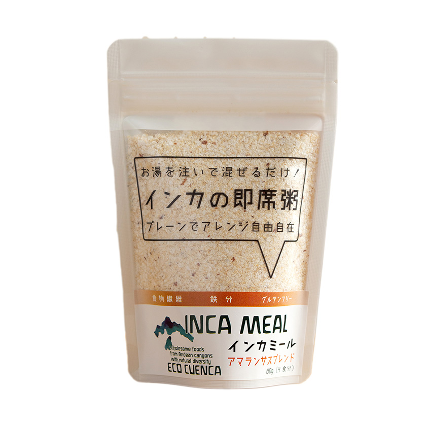 <div class='lum-box'><h4 class='fontColor_blue lum-font-size'>インカミー・アマランサスブレンド</h4></div><div class='lum-font-cnt'>アンデス地方の伝統的健康食「ラワ」をモデルに、現代の忙しいライフスタイルに合わせて開発した即席粥です。お湯を注いでまぜるだけ。調理なしで直ぐに食べられます。運動前の軽食。手軽な粥食や離乳食。アウトドア等の行動食。いつものカップスープにスプーン1杯まぜれば、キヌアポタージュに早変わり。</div>