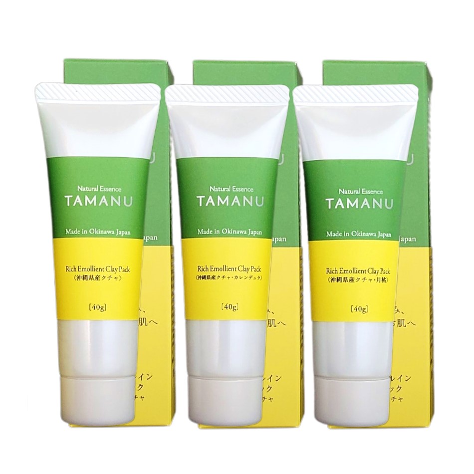 <div class='lum-box'><h4 class='fontColor_blue lum-font-size'>Natural Essence TAMANU 沖縄県産クチャパック各種</h4></div><div class='lum-font-cnt'>粒子が細かく、高い洗浄力を持つ沖縄のクレイ「クチャ」と「沖縄県産タマヌオイル」を配合したクレイパックです。毛穴の奥まで汚れを落としながら、肌荒れを防ぎ、お肌にツヤとうるおいを与えます。独自ブレンド精油を配合した商品、月桃とカレンデュラをそれぞれ抽出したタマヌオイルを配合した商品の3種類がございます。</div>