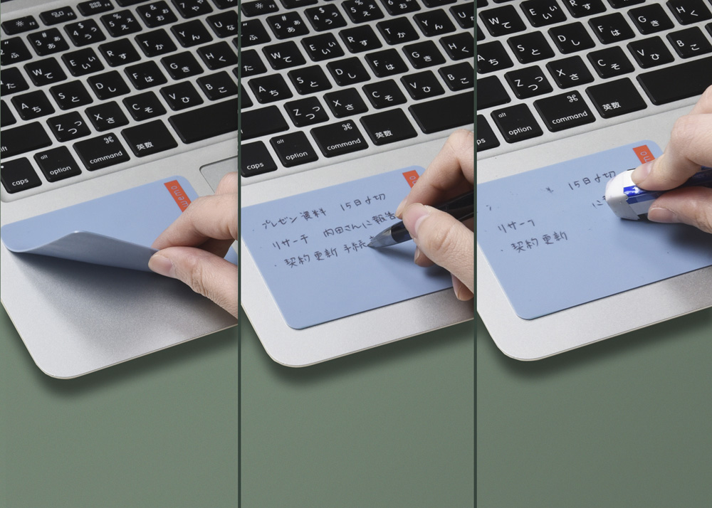 <div class='lum-box'><h4 class='fontColor_blue lum-font-size'>wemo Pad type</h4></div><div class='lum-font-cnt'>It is a pad-type memo that can be used repeatedly. The back side is an adsorbent sheet that can be pasted and peeled off many times, so it can be used on the back of smartphones, PCs, desks, and various other places.</div>
