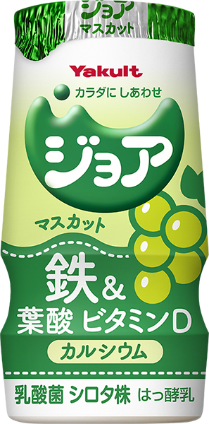<div class='lum-box'><h4 class='fontColor_blue lum-font-size'>ジョア 鉄＆葉酸 マスカット</h4></div><div class='lum-font-cnt'>生きた乳酸菌 シロタ株や、カルシウム141㎎・ビタミンＤ3.5μｇ・鉄4.4㎎・葉酸154μgが摂れる、のむヨーグルトです。 </div>