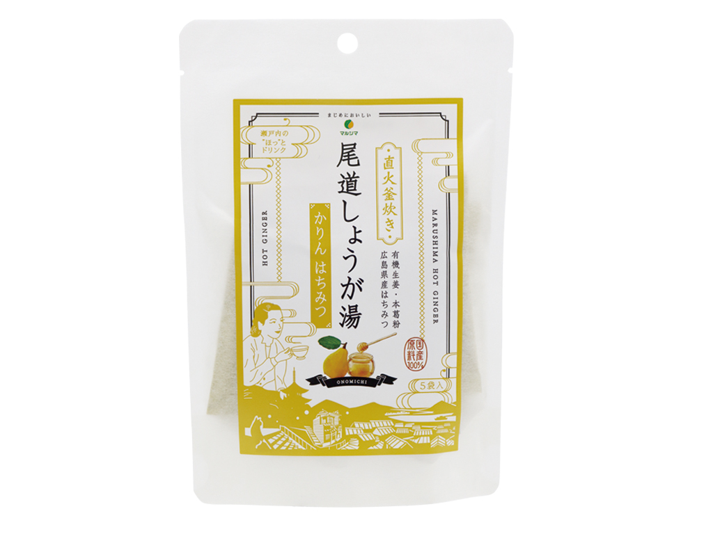 <div class='lum-box'><h4 class='fontColor_blue lum-font-size'>マルシマ　尾道しょうが湯　かりんはちみつ</h4></div><div class='lum-font-cnt'>まじめにおいしい、瀬戸内の“ほっ”とドリンク。
奈良県産のかりんがほのかに香ります。
◎国産原料100%。
◎有機栽培の国産生姜を、皮ごと丸ごとすりおろして使用。
◎甘みには精製度の低い粗糖や黒糖を使用。
◎昔ながらの「直火釜」でじっくり炊き上げることで「火香」とよばれるコクのある味わいを実現</div>