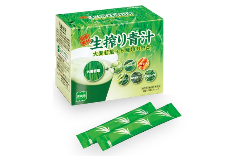 <div class='lum-box'><h4 class='fontColor_blue lum-font-size'>Raw vegetable smoothie (3g x 30 sticks)</h4></div>
        	 	<div class='lum-font-cnt'>Raw vegetable smoothie is made with squeezed young barley grass and 6 variety of fresh vegetables grown in Japan. The barley grass juice powder is made through no heating process.</div>
