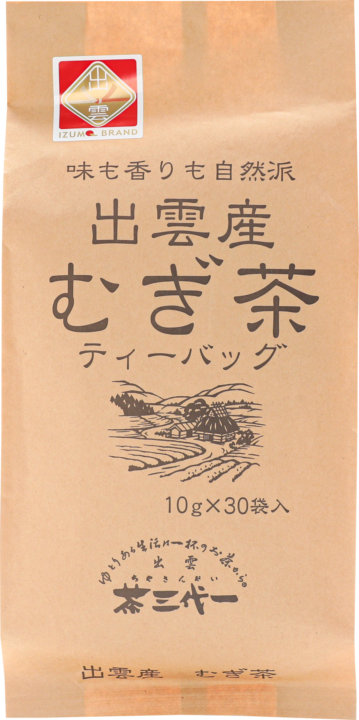 <div class='lum-box'><h4 class='fontColor_blue lum-font-size'>出雲産むぎ茶</h4></div><div class='lum-font-cnt'>島根県出雲市の大河・斐伊川の清らかでミネラル豊富な清流に育まれた大麦のみを使用しました。昔懐かしい一味違う麦茶です。</div>