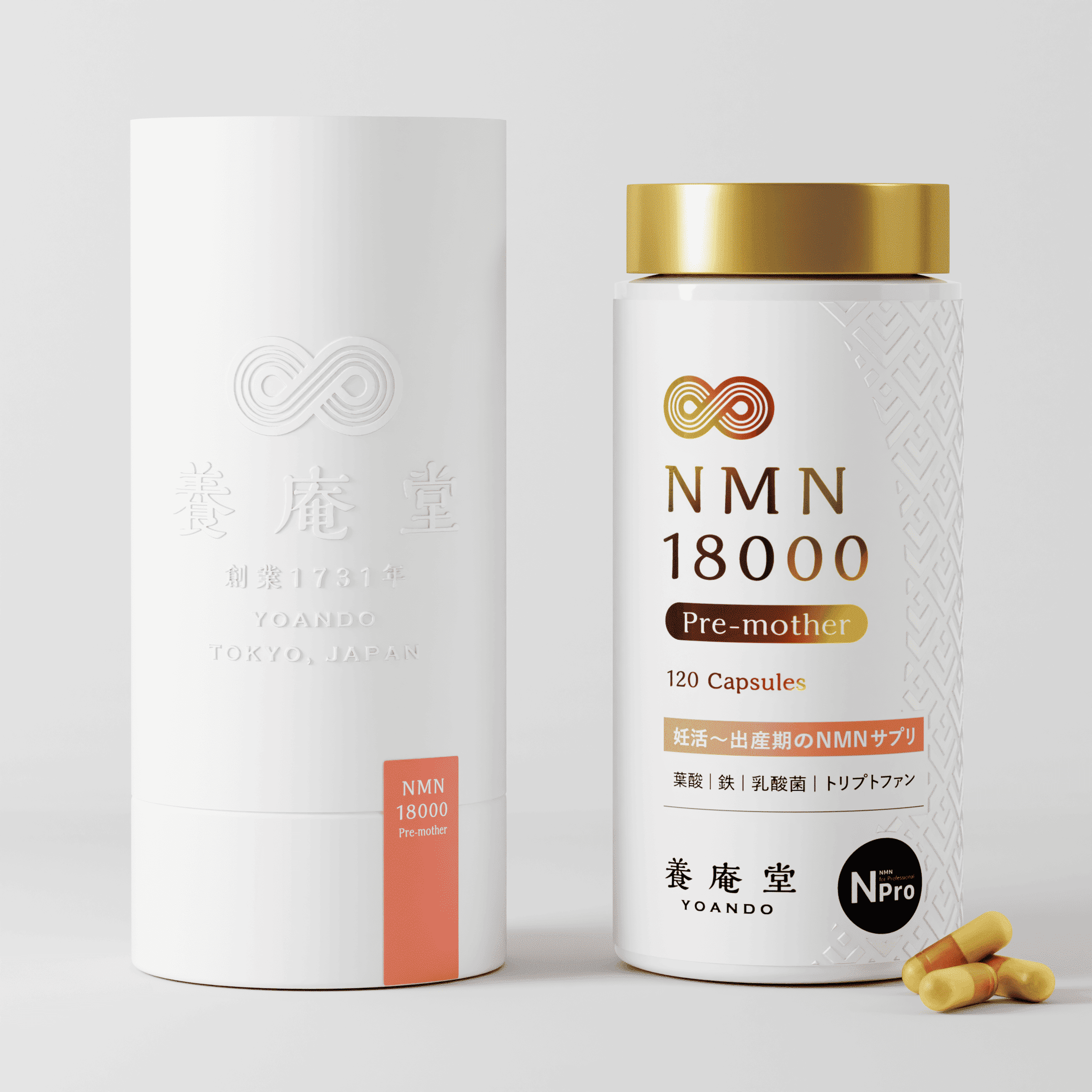 <div class='lum-box'><h4 class='fontColor_blue lum-font-size'>Yoando NMN 18000  Pre-mother</h4></div>
        		 <div class='lum-font-cnt'>Total NMN: 18,000 mg / 30-day supply (120 capsules)
(600 mg NMN per 4 capsules)

In addition to NMN, this supplement is formulated with plant-based lactic acid bacteria to support gut health and immunity, as well as folic acid and iron, essential nutrients for the important stages from pre-pregnancy to breastfeeding. It is designed to be safely consumed throughout this entire period.</div>