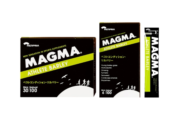 <div class='lum-box'><h4 class='fontColor_blue lum-font-size'>MAGMA ATHLETE BARLEY (3g x 30 sticks, 3g x 6 sticks)</h4></div>
        		<div class='lum-font-cnt'>Intense trainings and races cause tremendous damage on the body. Magma Athlete Barley contains young barley grass, which is rich in enzymes including SOD, and polyphenols that support recovery. Additionally, more than 60 of useful ingredients from the natural ingredients contained brings out your very best condition.</div>