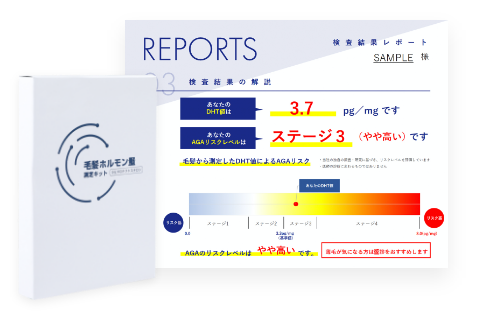 <div class='lum-box'><h4 class='fontColor_blue lum-font-size'>毛髪ホルモン量測定キット～ジヒドロテストステロン～</h4></div><div class='lum-font-cnt'>AGAの主な原因【ジヒドロテストステロン（DHT）】を毛髪5本から測定可能
・毛髪からDHT量を測定しAGAのリスクレベルを評価
・AGAリスクのセルフチェックに
・リスクレベルを知り、ヘアケアなどの対策を始めるきっかけづくりにご活用ください。</div>