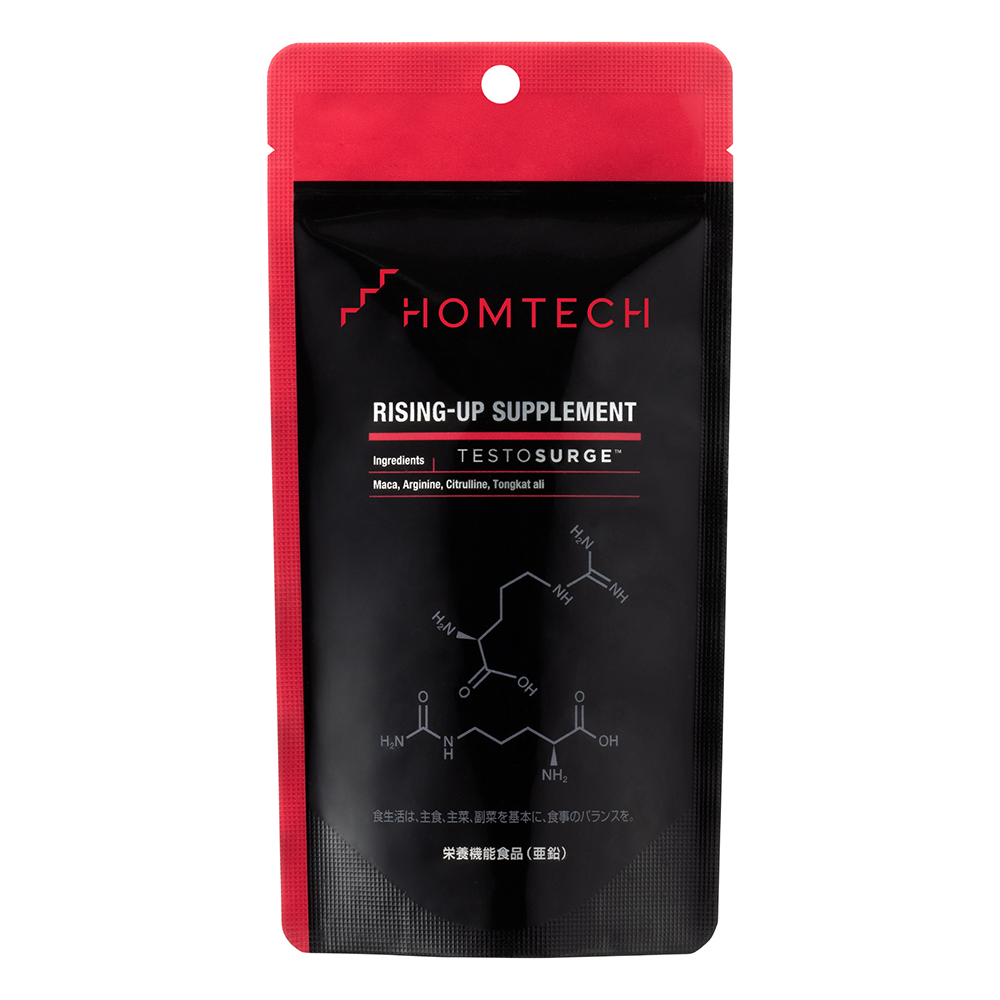 <div class='lum-box'><h4 class='fontColor_blue lum-font-size'>HOMTECH RISING-UP SUPPLEMENT</h4></div>
        	 <div class='lum-font-cnt'>Feel the pulsation! A strong charge with TESTOSURGE 1: The first in Japan to use the vitality support ingredient TESTOSURGE 2: A nutritional functional food containing zinc, with 10 mg per serving 3: Rising ingredients that support male vitality (Maca, Arginine, Citrulline, Tongkat Ali) 4: Contains ornithine and SAC garlic, which are essential for male vitality</div>