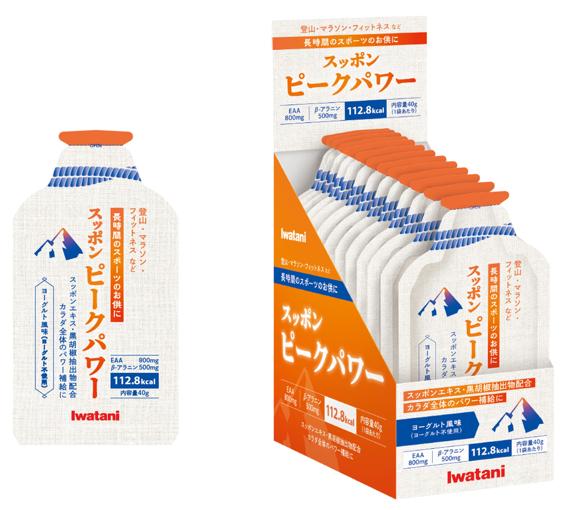 <div class='lum-box'><h4 class='fontColor_blue lum-font-size'>スッポンピークパワー</h4></div><div class='lum-font-cnt'>スッポンエキスを配合したエナジージェル。登山・マラソン・フィットネスなどの長時間の運動のお供に。
EAA800㎎、β―アラニン500㎎、黒胡椒抽出物配合。40g、112.8kcal、ヨーグルト味。</div>