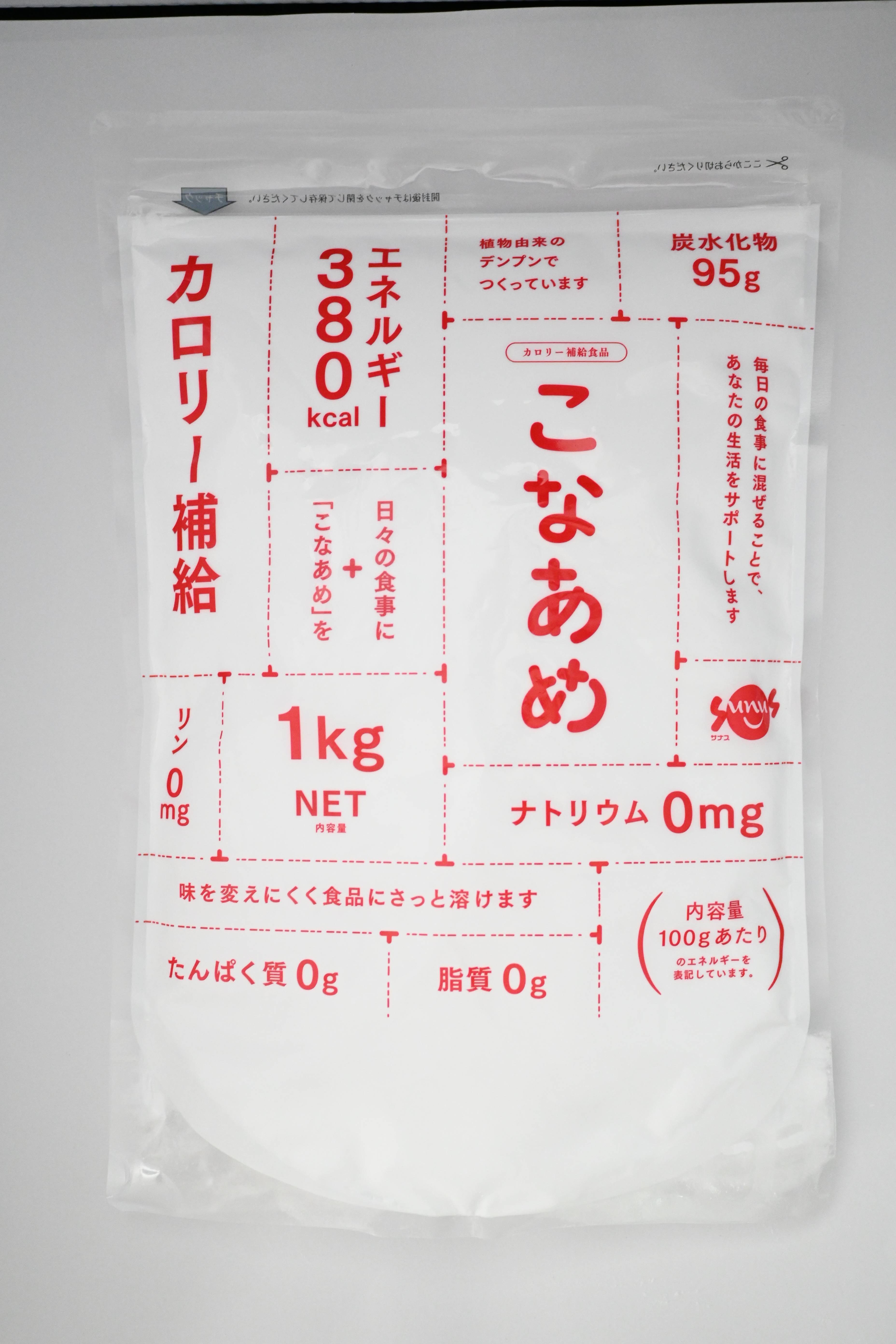 <div class='lum-box'><h4 class='fontColor_blue lum-font-size'>こなあめ</h4></div><div class='lum-font-cnt'>カロリー補給食品です。普段の食事や飲み物に溶かして使用出来ます。甘みが少なく、タンパク質やミネラルを含まないため、摂取制限がある方でも、カロリー補給が可能です。</div>