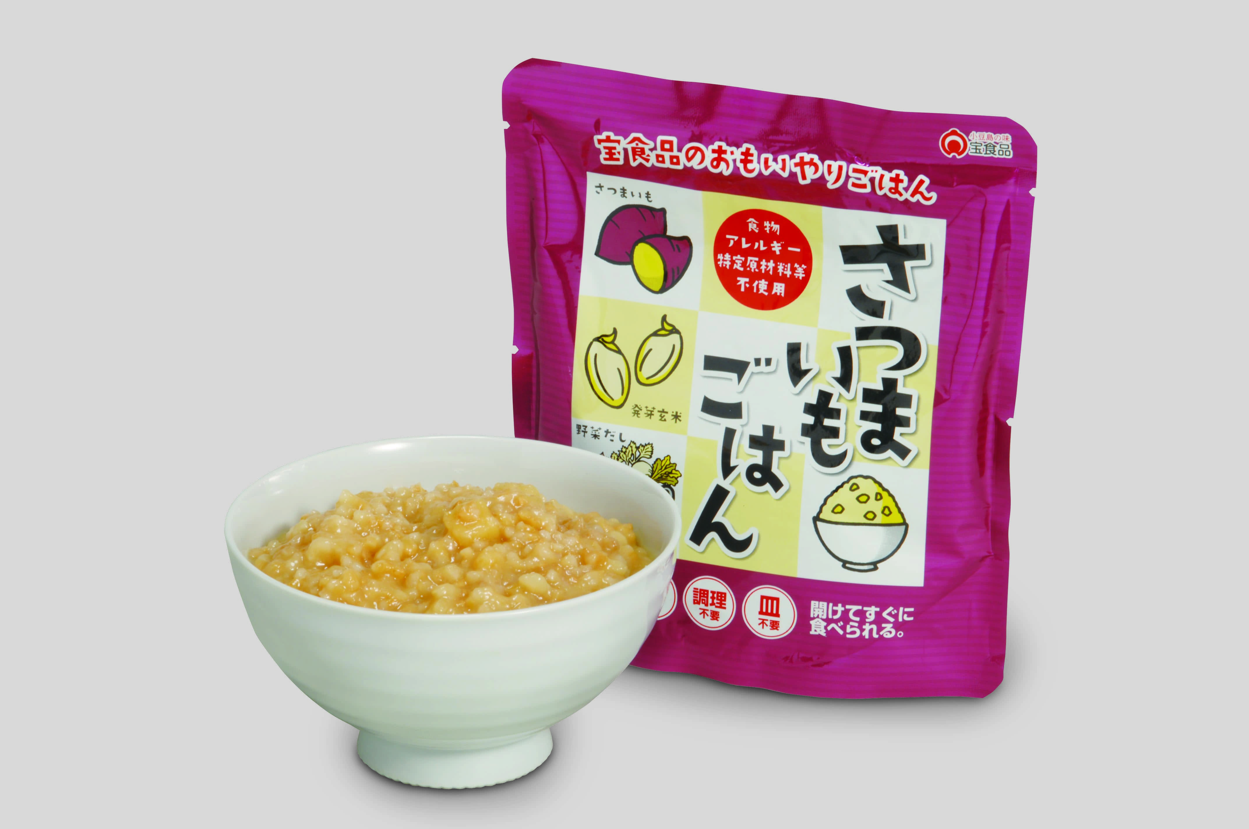 <div class='lum-box'><h4 class='fontColor_blue lum-font-size'>おもいやりごはん　さつまいもごはん</h4></div><div class='lum-font-cnt'>国産発芽玄米を使用。さつまいもは柔らかい食感に仕上げています。さつまいもの甘みと野菜だしの旨味を活かしたやさしい味わいのごはんです。</div>