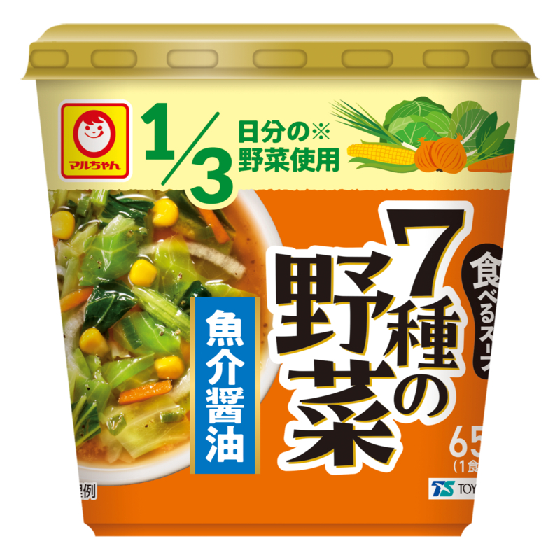 <div class='lum-box'><h4 class='fontColor_blue lum-font-size'>食べるスープ7種の野菜　魚介醤油</h4></div><div class='lum-font-cnt'>7種の野菜入り、煮干しと鰹の旨みが利いた魚介醤油のスープ。食物繊維たっぷり、1/3日分の野菜使用。</div>