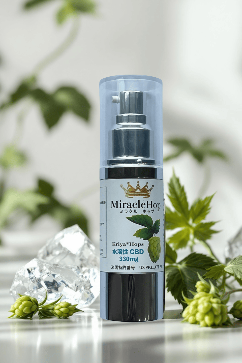 <div class='lum-box'><h4 class='fontColor_blue lum-font-size'>ミラクルホップ</h4></div><div class='lum-font-cnt'>ミラクルホップ（水溶性）は、水に溶けにくいKriya®︎ホップをビタミンとアミノ酸で結合し、吸収性に配慮して設計した製品です。神秘の湧水「月のしずく」を使用することで、苦味を抑え、飲みやすさにも配慮しています。</div>