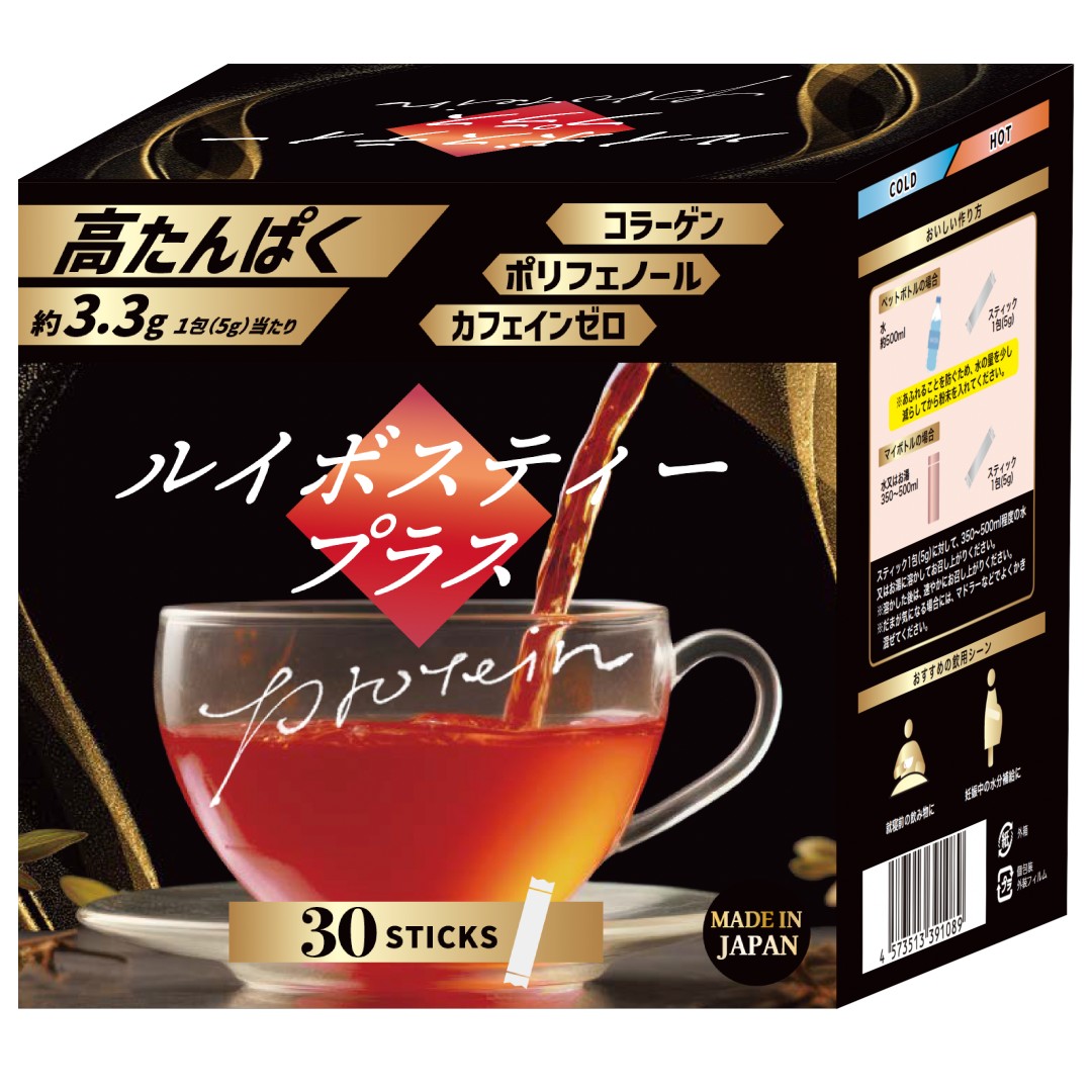 <div class='lum-box'><h4 class='fontColor_blue lum-font-size'>Manufacture and sale of the delicious high-protein drink "Rooibos Tea Plus"</h4></div>
        	 	<div class='lum-font-cnt'>Following on from the popular "Barley Tea Plus," we are now releasing "Rooibos Tea Plus," our second product, which adds protein to rooibos tea, a favorite among women!
We will be unveiling it for the first time at the Health Expo.
This is a new type of high-protein drink developed in response to the many people who say, "I want to get protein, but I don't like protein."</div>