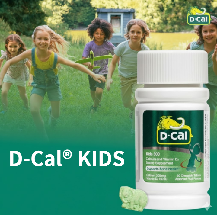 <div class='lum-box'><h4 class='fontColor_blue lum-font-size'>Take without water. A favorable Chewable Calcium Supplement for Kids by D-cal.</h4></div>
        		 <div class='lum-font-cnt'>D-CAL KIDS DOUBLE,formulated and manufactured by A&Z　Pharmaceutical Inc., an US pharmaceutical company with FDA and cGMP certification.
Formulated with 300mg of Calcium and Vitamin D—essential nutrients for kids’ bone growth. Fruit-flavored chewable tablets taken without water are popular with kids. Just taking 1 or 2 tablets per day can enhance the bone growth of kids.</div>